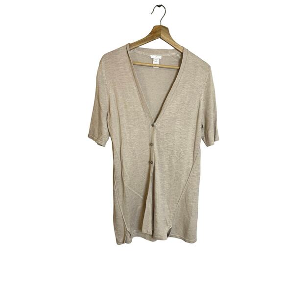 J Jill Cardigan Women's M  Oatmeal Tan Linen Blend Long Cardigan Lightweight - Picture 1 of 4